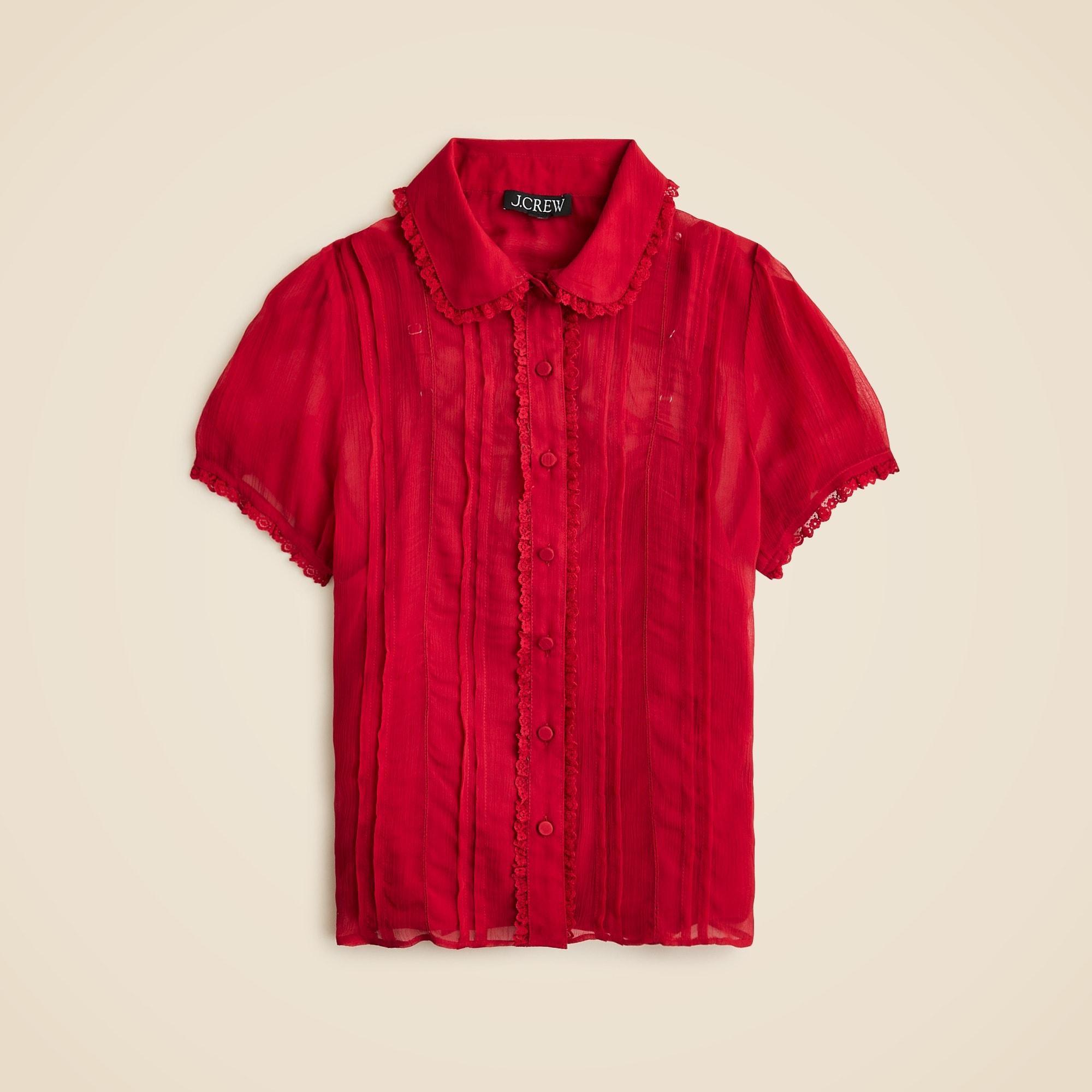 Sheer lace-trim button-up shirt Product Image