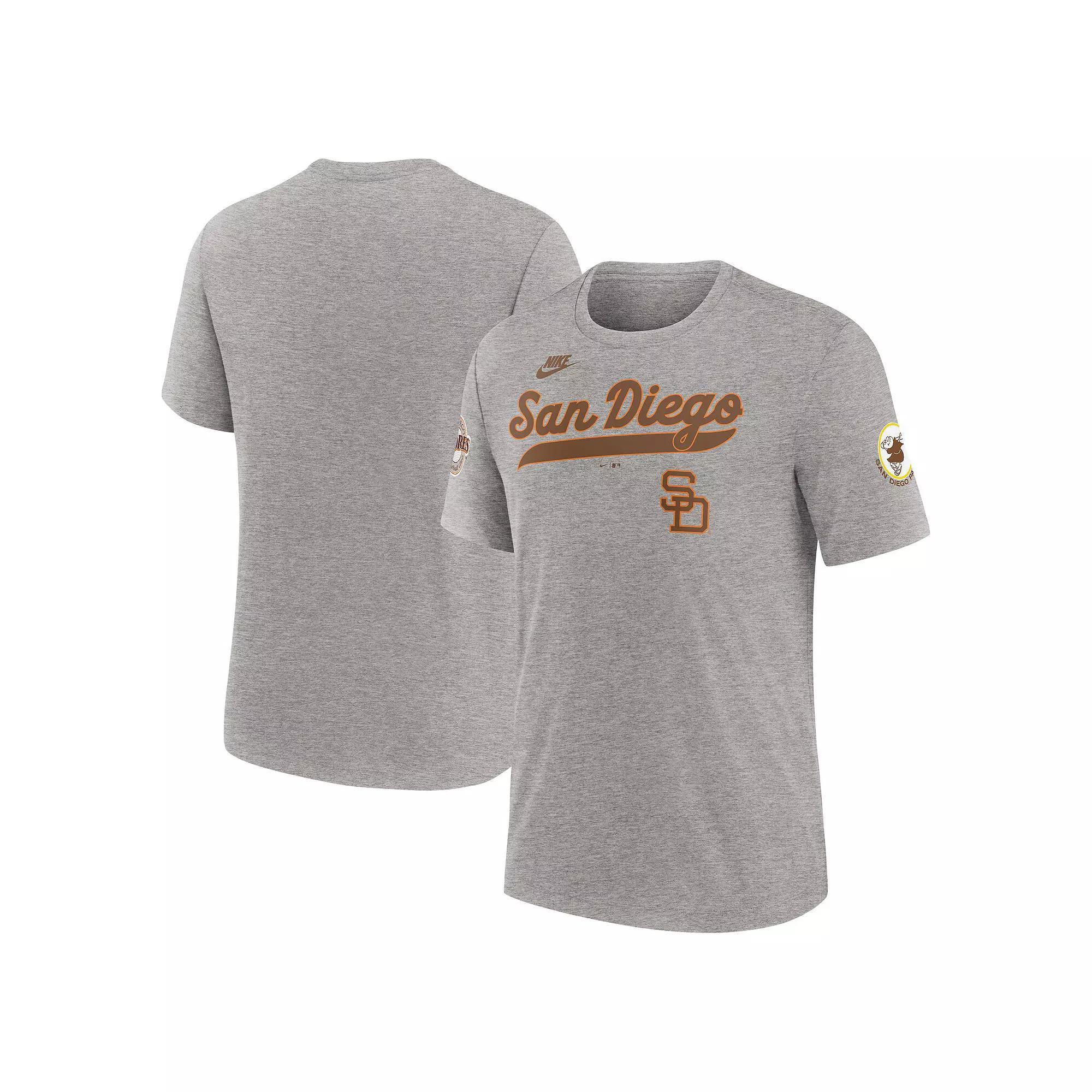 Men's Nike Heather Gray San Diego Padres Cooperstown Collection Eras Tri-Blend T-Shirt,  Product Image