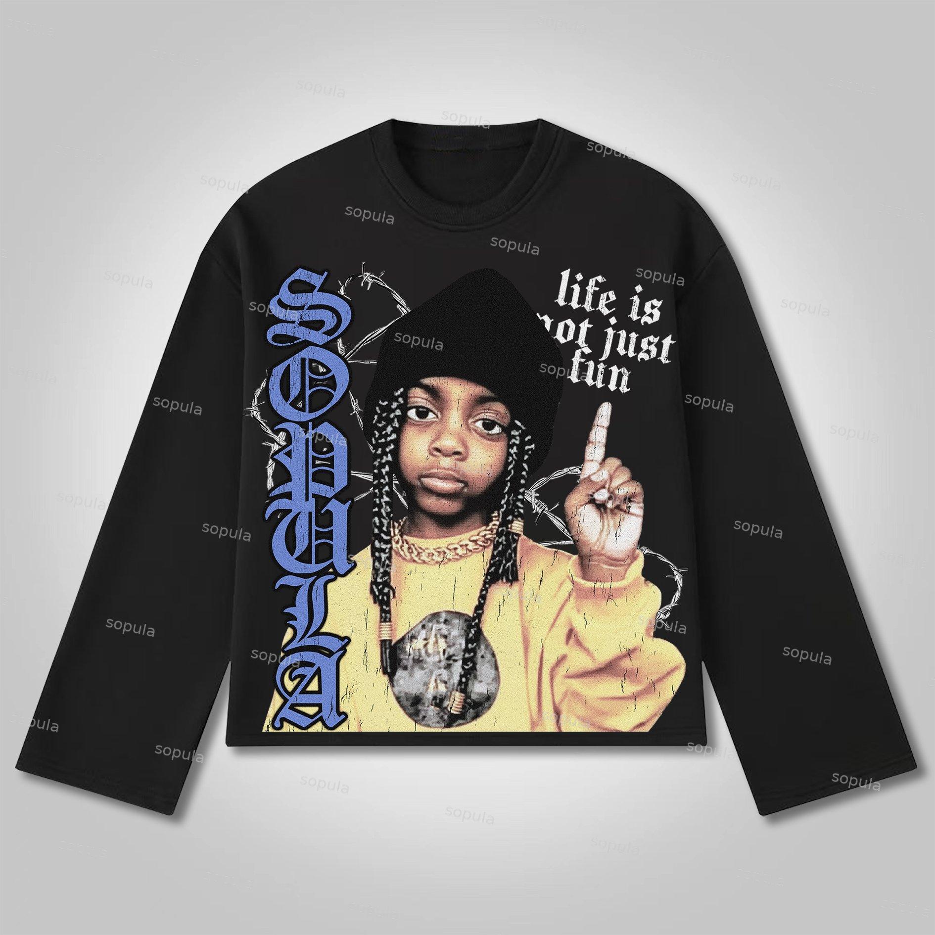 Sopula Life Is Not Just Fun.vintage Portrait Graphics Cotton Long Sleeve T-Shirt Product Image