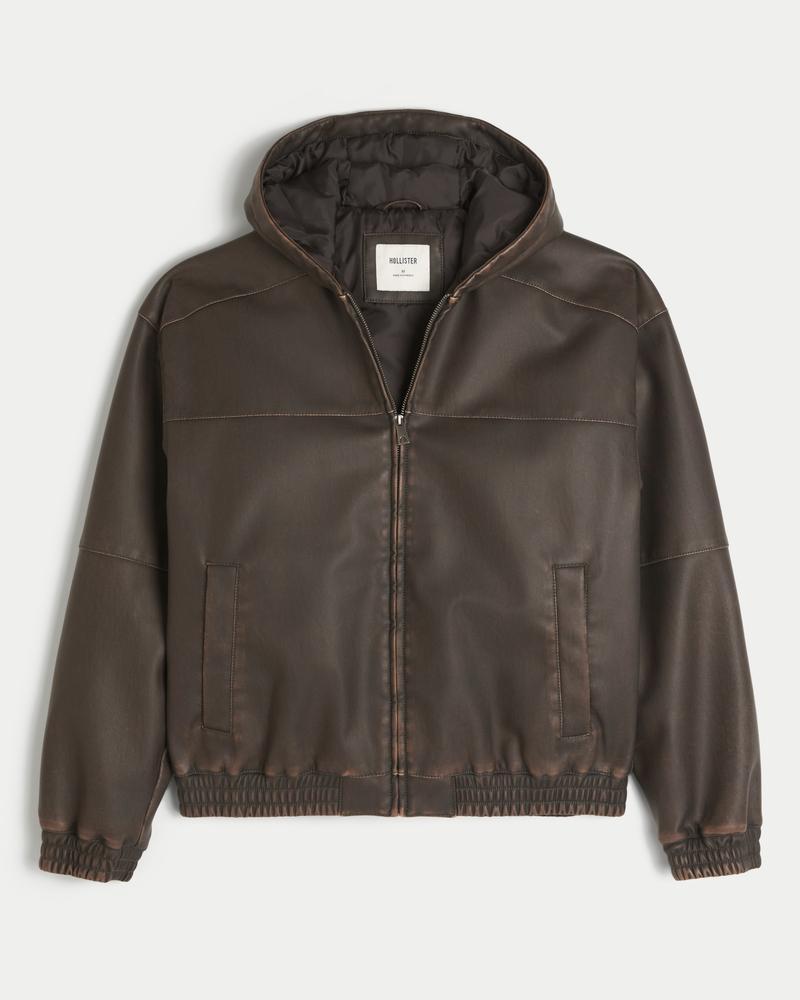 Hooded Vegan Leather Jacket Product Image