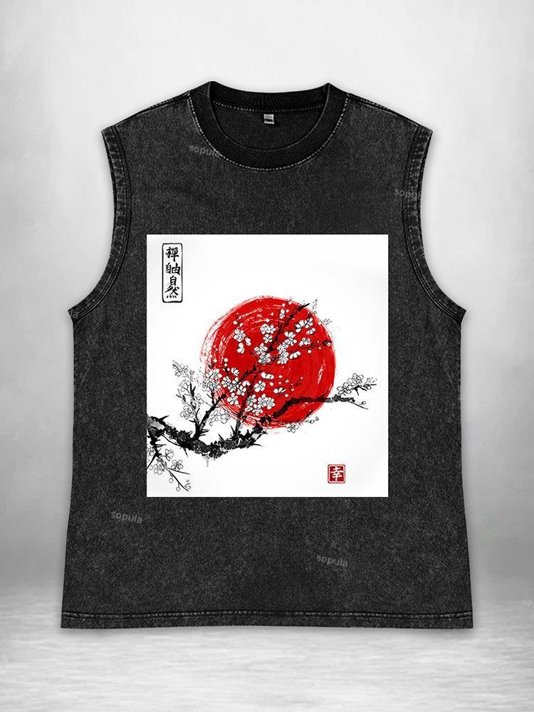 Vintage Sunrise Graphic Acid Washed Tank Tops Product Image