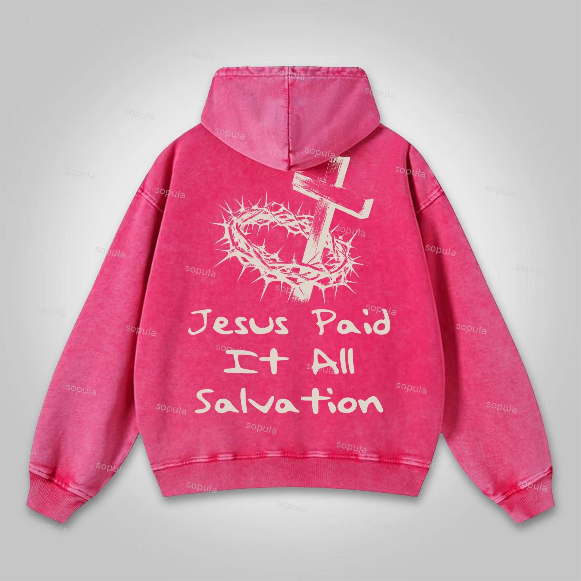 Sopula Jesus Paid It All Salvation Washed Distressed Pocket Hoodie Product Image