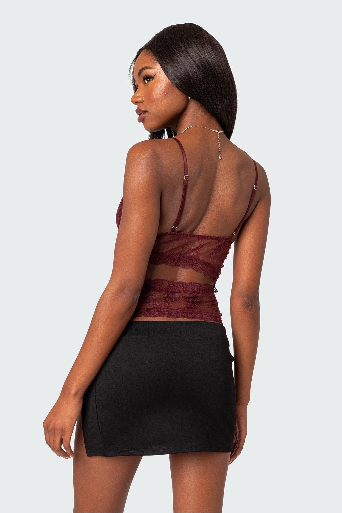 Spice Cut Out Sheer Lace Tank Top Product Image