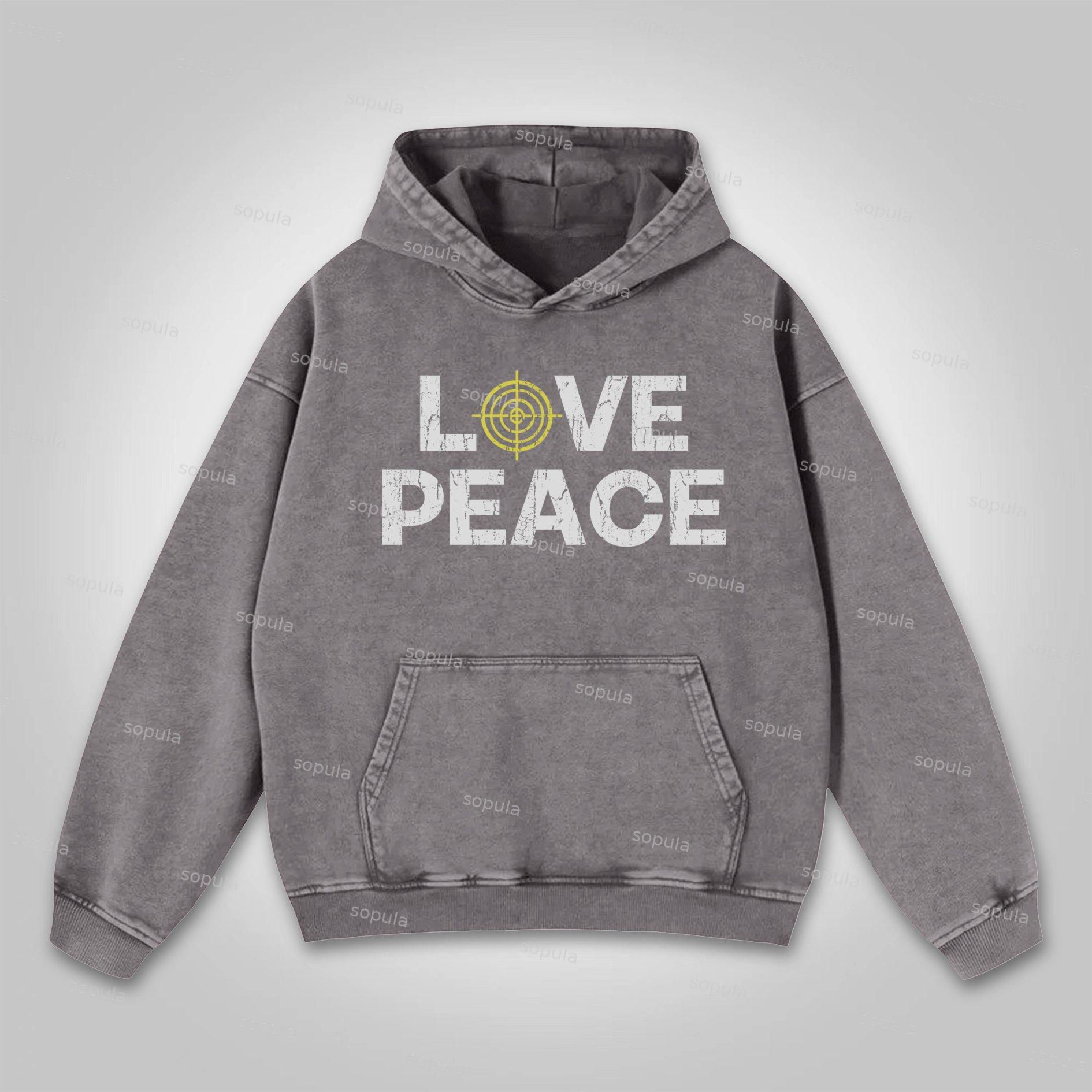 Sopula Love Peace Retro Deconstructed Gun Graphic Washed Hoodie Product Image