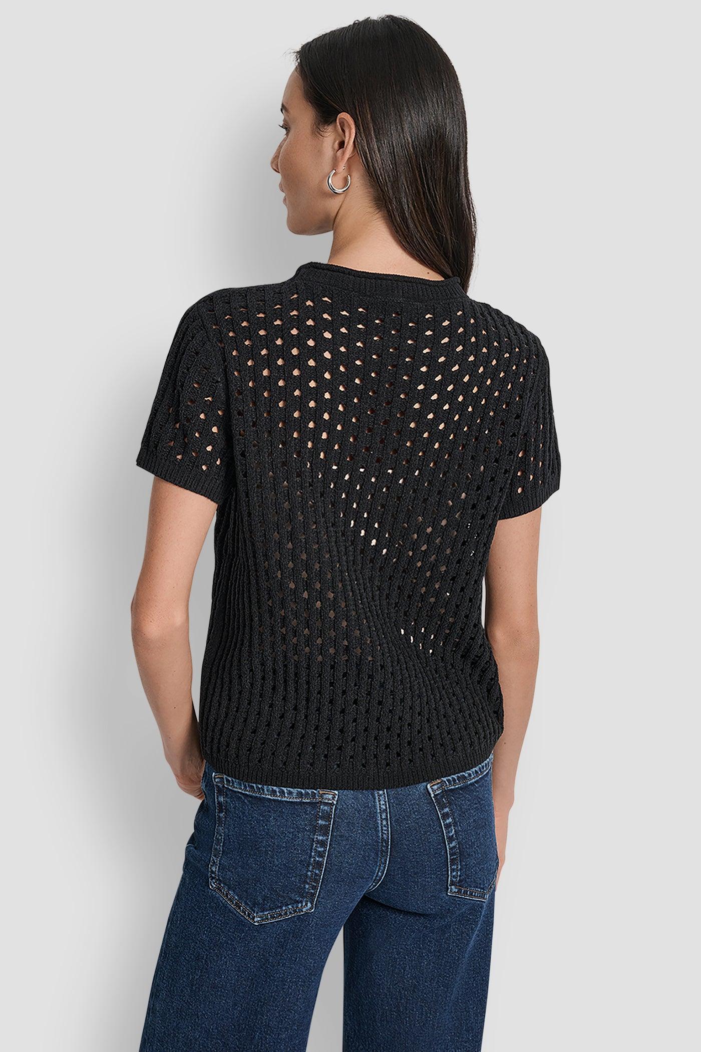 OPEN STITCH CREW NECK SHORT SLEEVE SWEATER Product Image