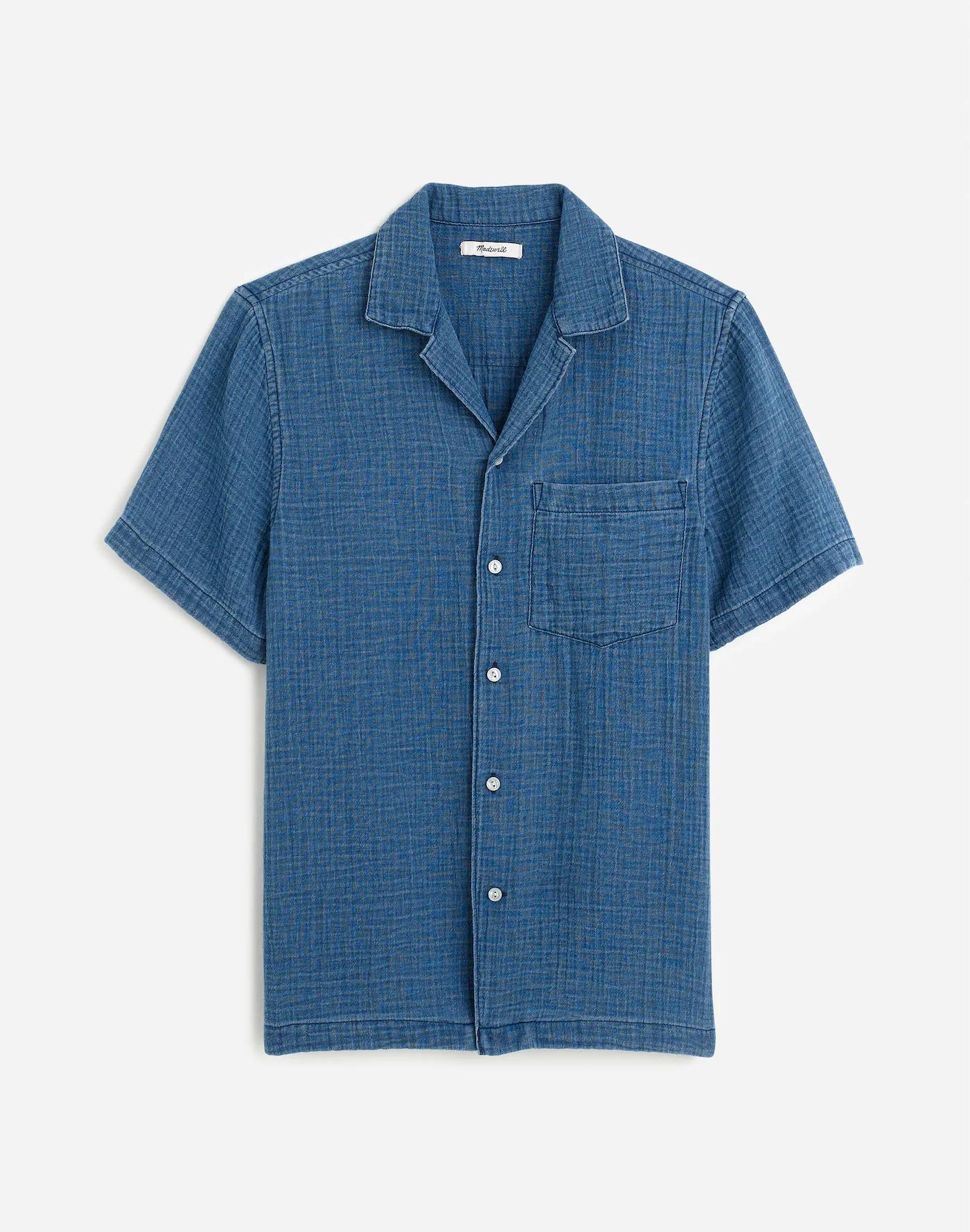 Indigo-Dyed Short-Sleeve Button-Up Shirt Product Image