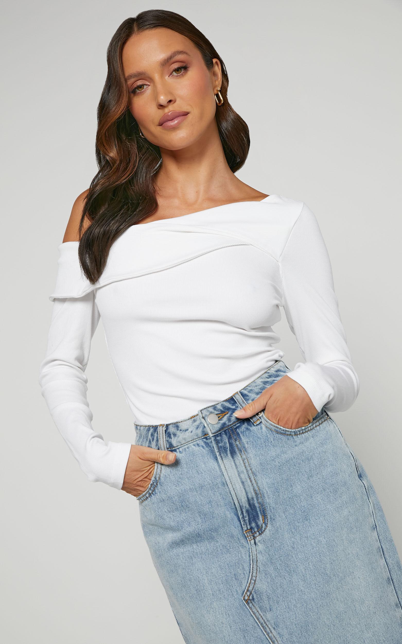 Misael Top - Asymmetrical Twist Front Jersey Top in White Product Image