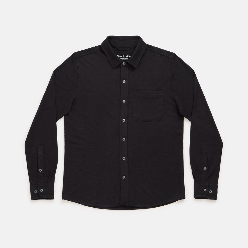 Merino Wool Pique Knit Button-down Shirt | Black Product Image