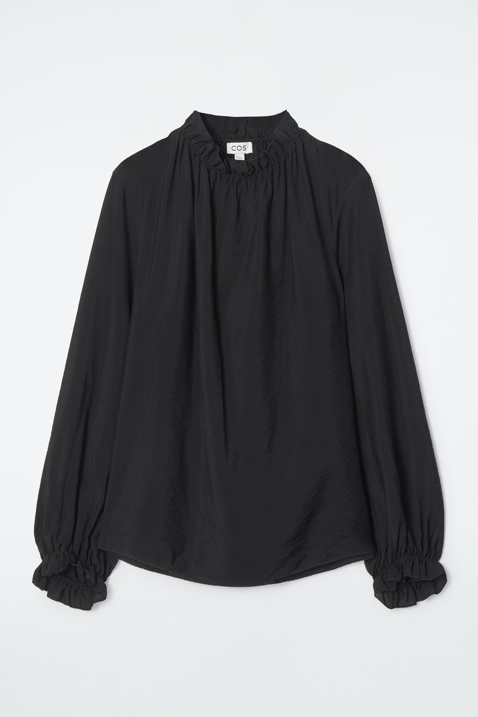 RUFFLED HIGH-NECK BLOUSE Product Image
