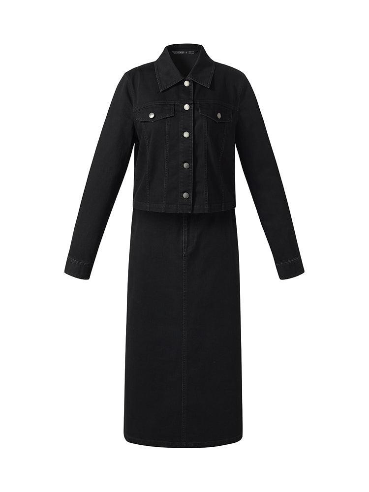 Denim Jacket And Camisole And Adjustable Waist Skirt Three-Piece Set Product Image