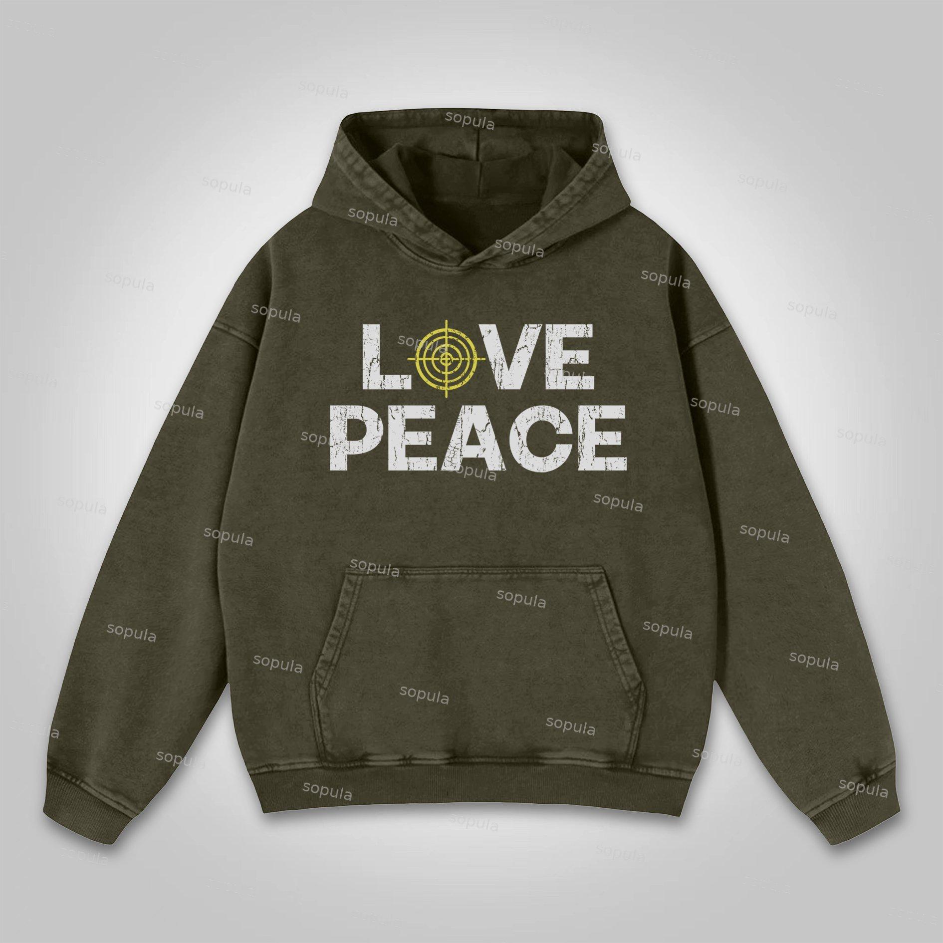 Sopula Love Peace Retro Deconstructed Gun Graphic Washed Hoodie Product Image