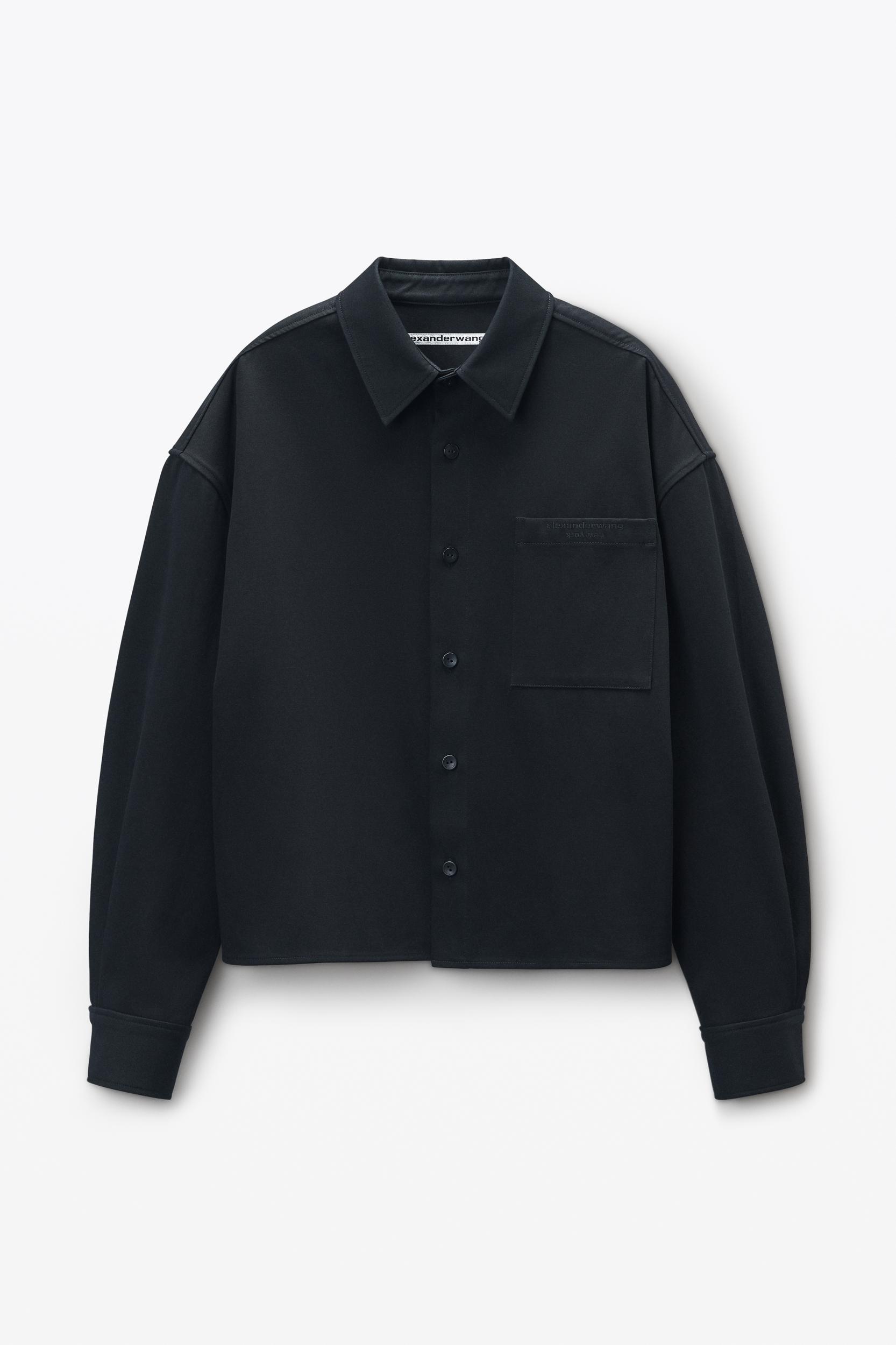 Black Cotton Boxy Button Up Shirt Product Image