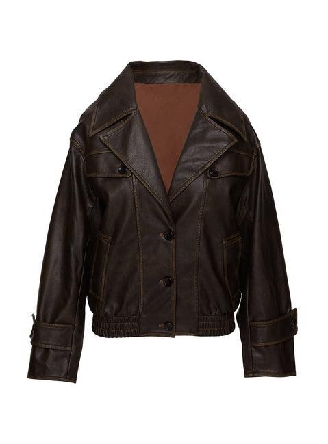 Nicolie Faux Leather Jacket Vintage Washed Brown Product Image