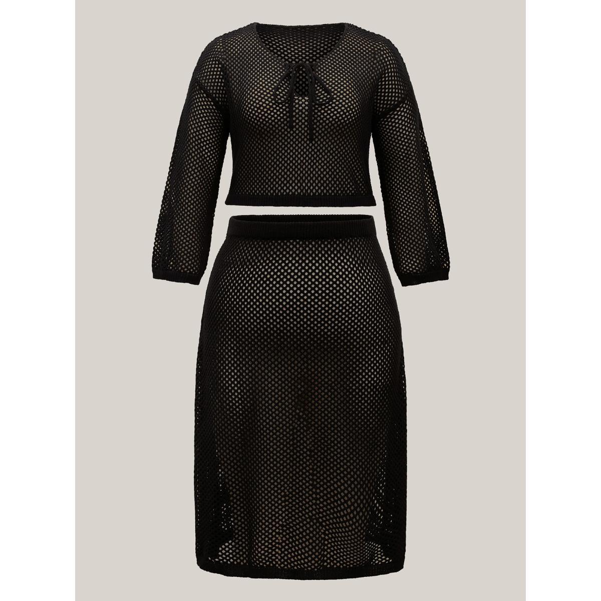 Plus Size Two-Piece Cut-Out Swim Cover-Up Women's Swimwear Black Beach Loose Tie knot Curve Swim Cover Ups BloomChic 12/L Product Image