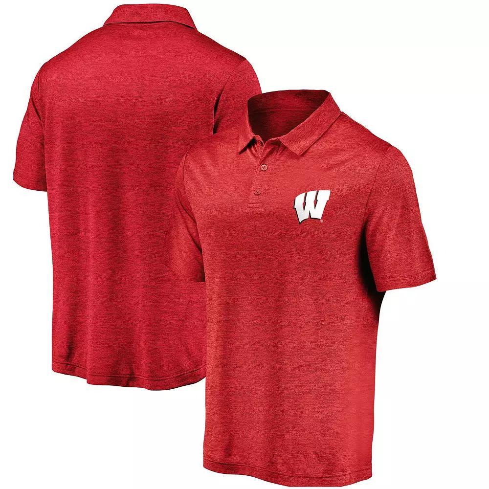 Men's Fanatics Branded Red Wisconsin Badgers Primary Logo Striated Polo,  Product Image