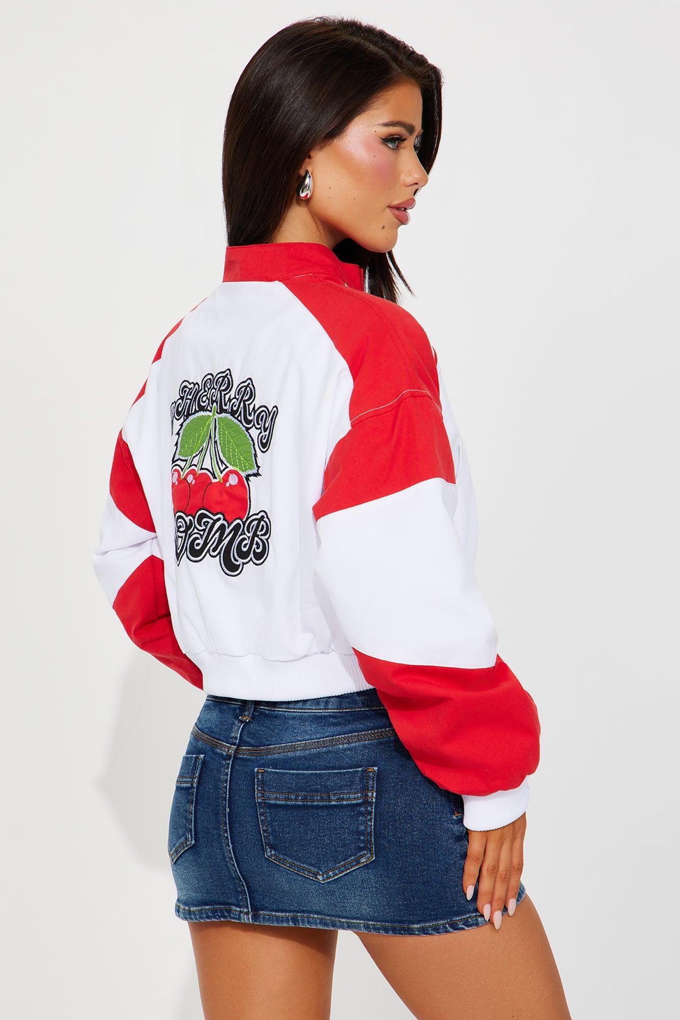 Cherry Bomb Bomber Jacket - Red/combo Female Product Image