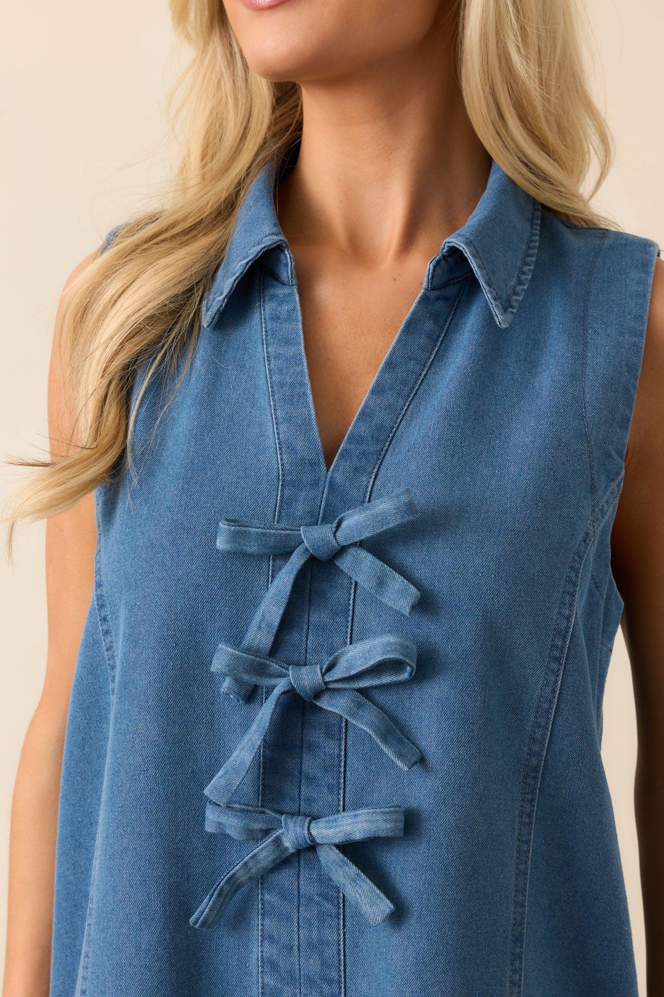 Nothing More Medium Wash Cotton Denim Mini Dress Product Image