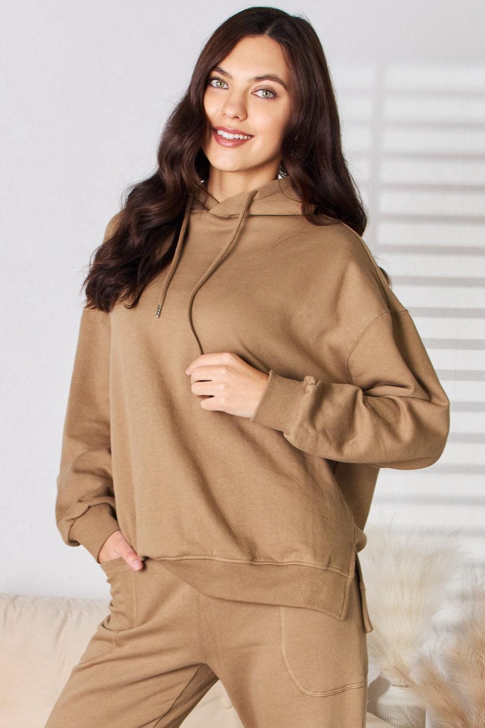 RISEN Drawstring Drop Shoulder Long Sleeve Hoodie Product Image