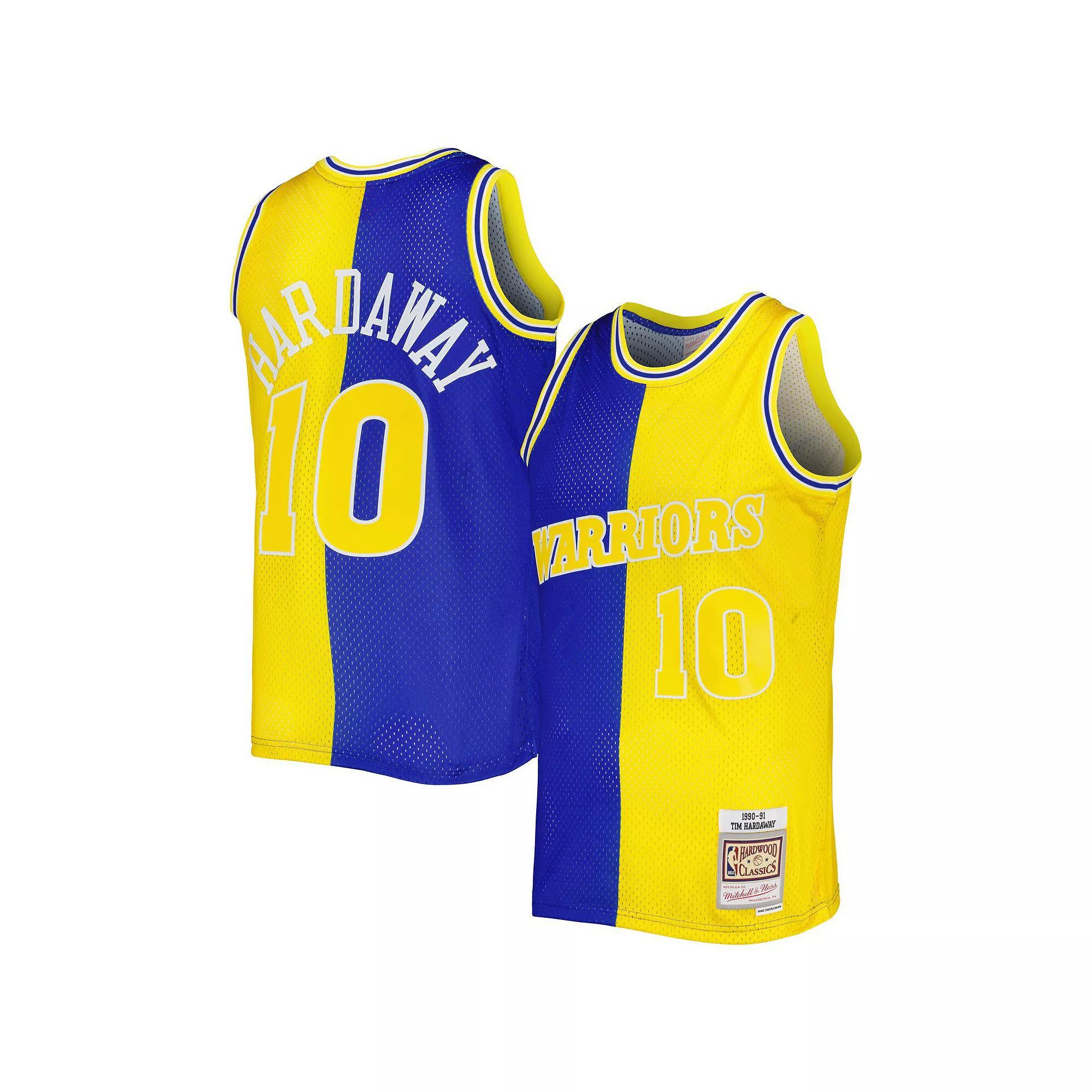 Men's Mitchell & Ness Tim Hardaway Royal/Gold Golden State Warriors Hardwood Classics 1990-91 Split Swingman Jersey, Size: Medium, Blue Product Image