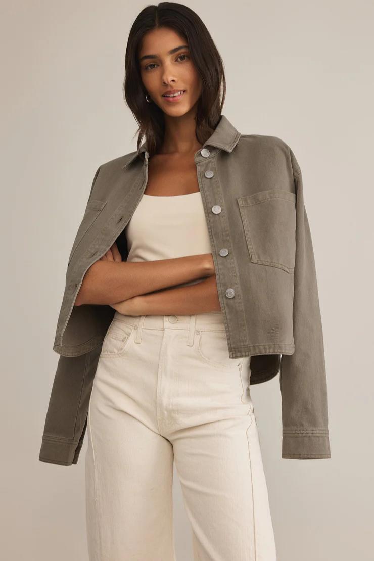 All Day Cropped Denim Jacket- Pebble Moon Product Image