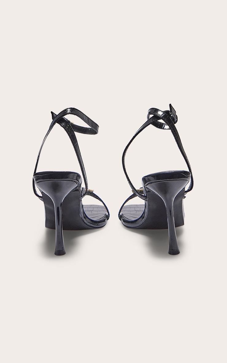 Black Croc PU Square Toe Double Buckle High Stiletto Heeled Sandals Product Image