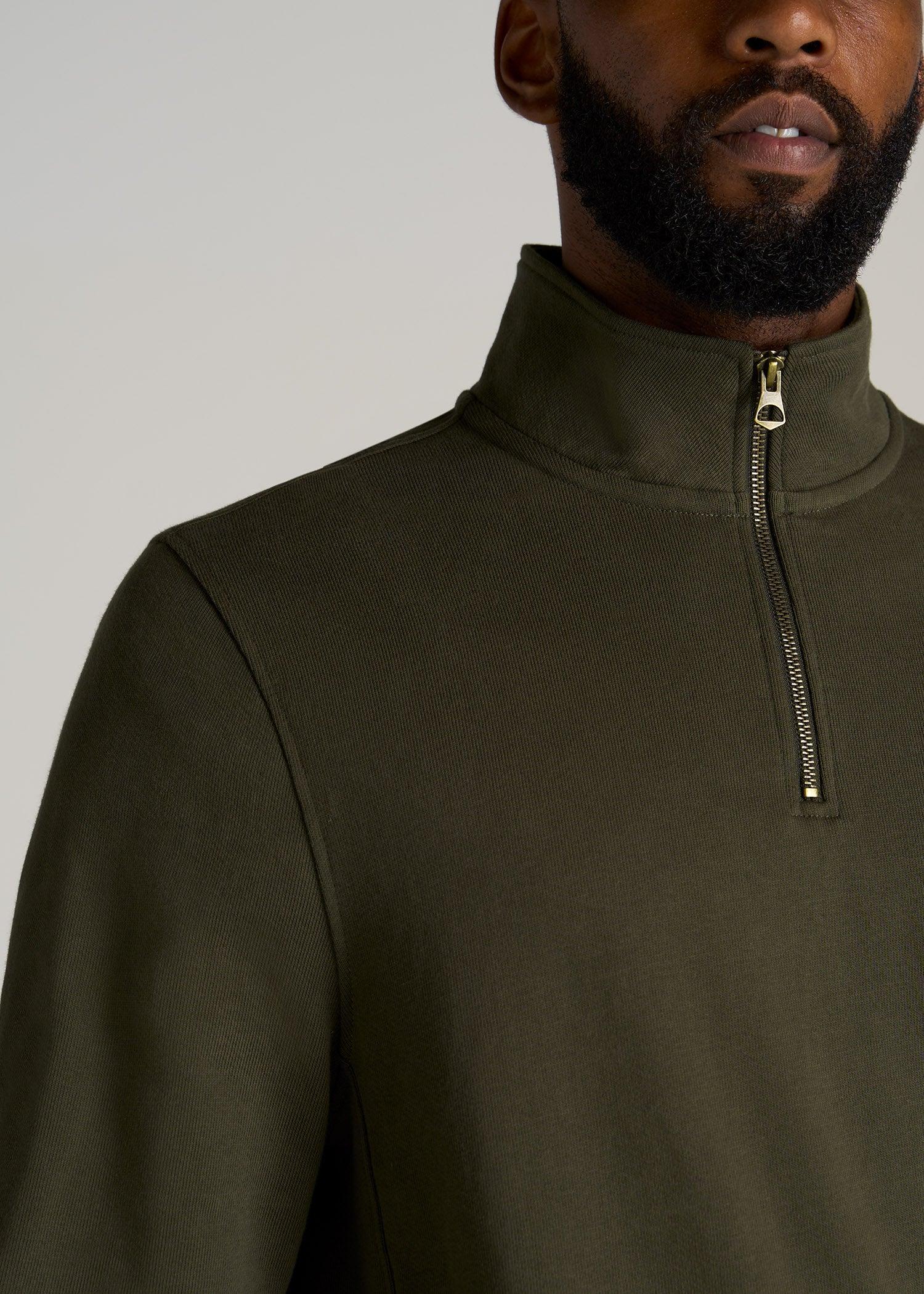 LJ&S Heavyweight Quarter-Zip Pullover for Tall Men in Vintage Thyme Green Male Product Image