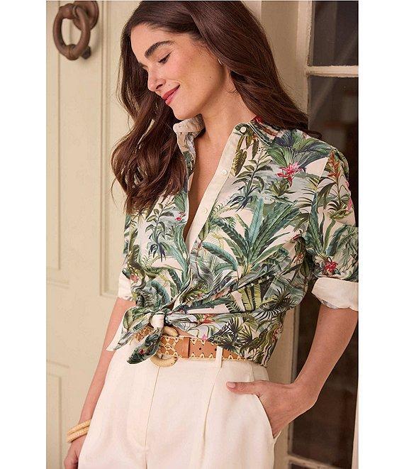 J.McLaughlin Britt Tropical Floral Print Mandarin Collar Long Sleeve Button Front Blouse Product Image