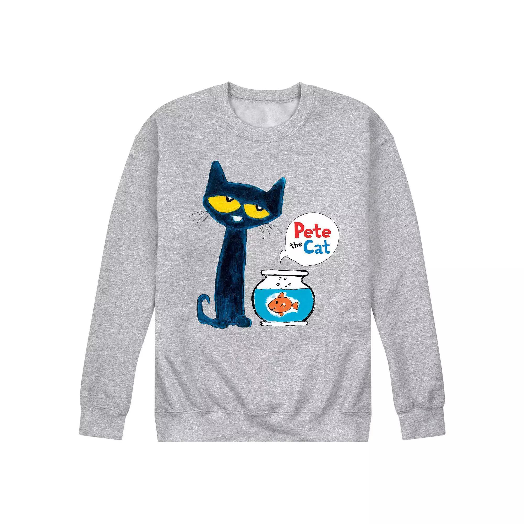 Men's Pete the Cat Pete and Goldfish Fleece Sweatshirt, Size: XXL, Grey Gray Product Image