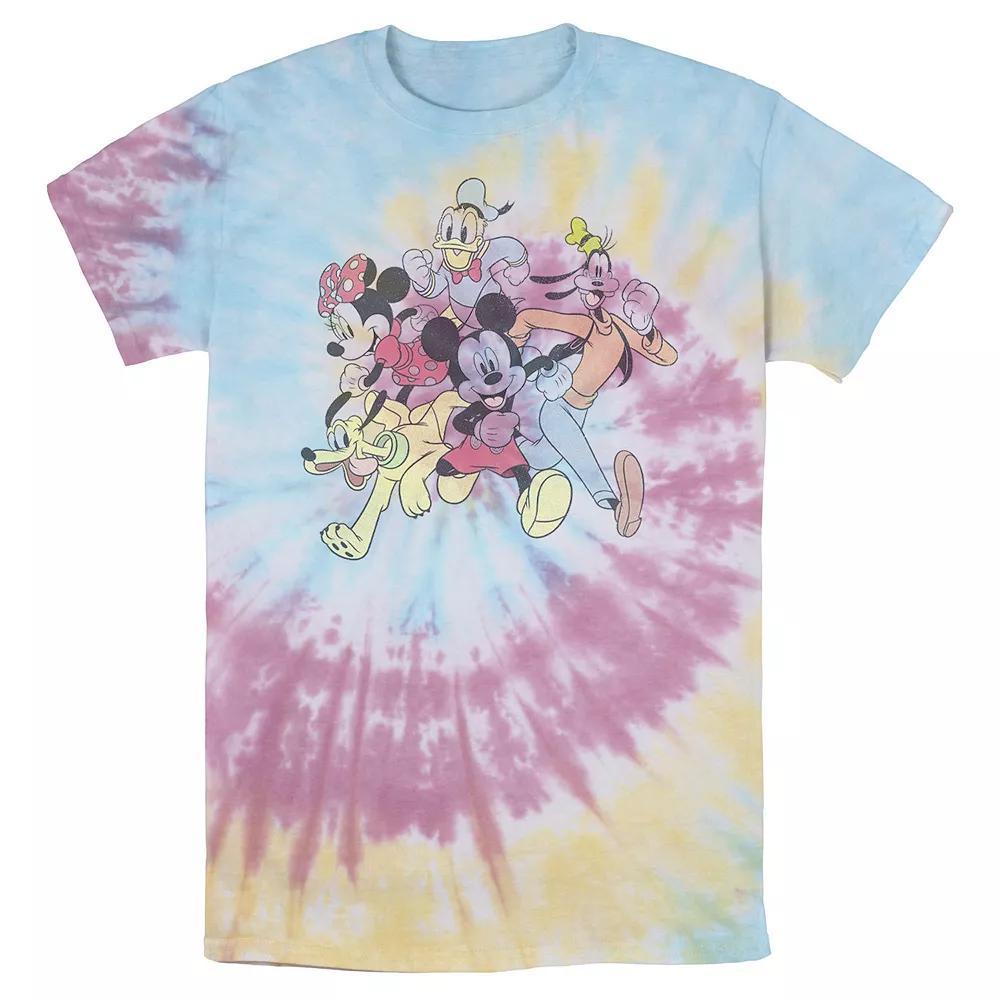 Men's Disney Mickey And Friends Group Shot Running Portrait Wash Tee, Size: Small, Blue Pink Light Yellow Product Image
