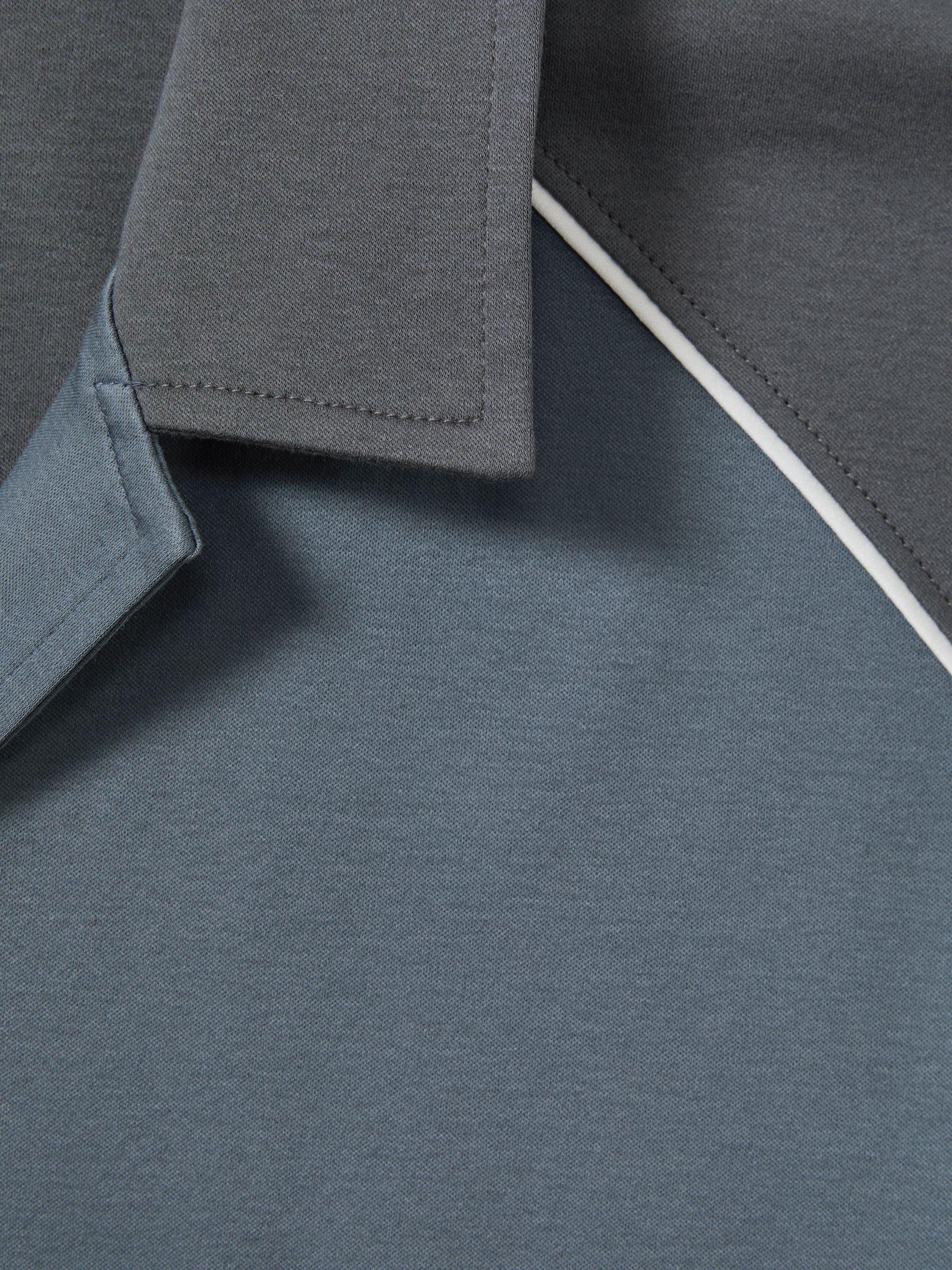 Mercerised Cotton Colourblock Cuban Collar Shirt in Blue Multi Product Image