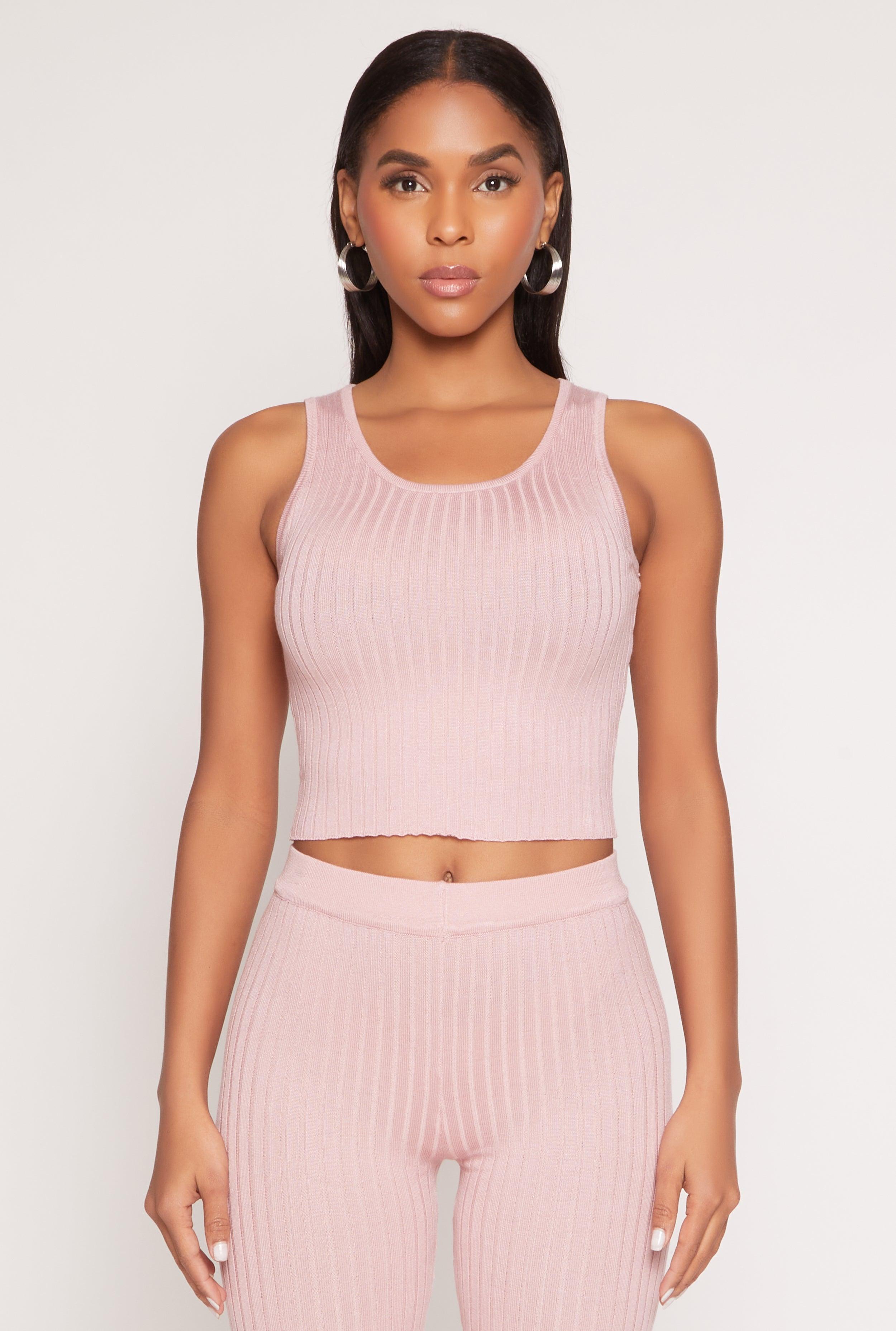 Womens Daisy Ribbed Knit Cropped Tank Top Product Image