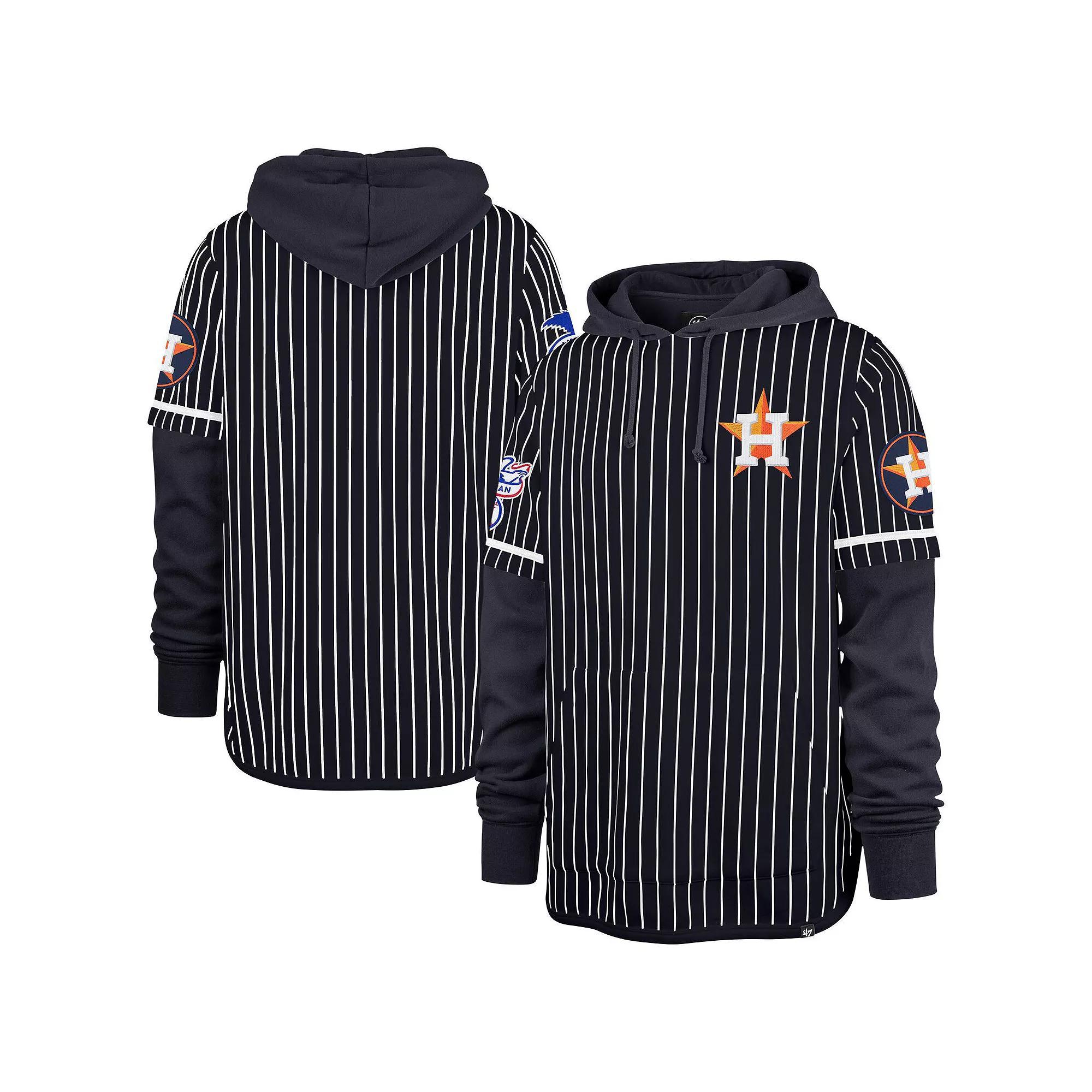 Men's '47 Navy Houston Astros Pinstripe Double Header Pullover Hoodie,  Product Image