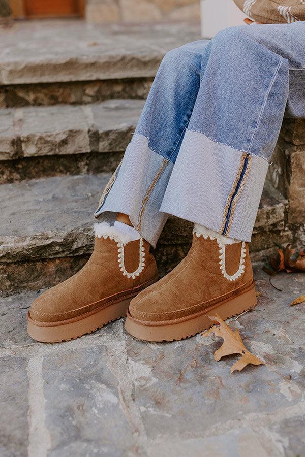 The Phoebe Faux Suede Platform Bootie in Tan Product Image