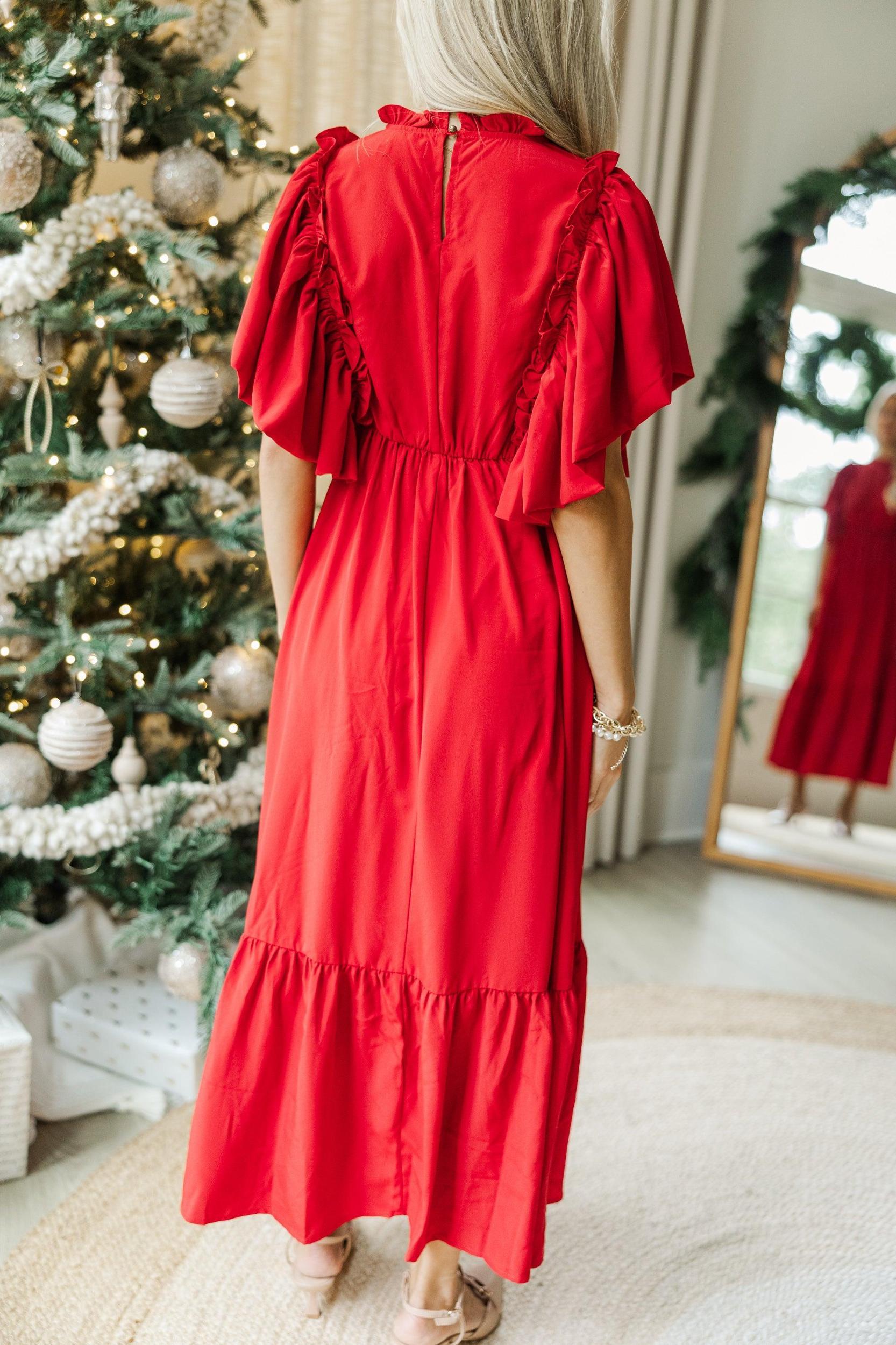 All The Good Red Ruffled Midi Dress Female Product Image