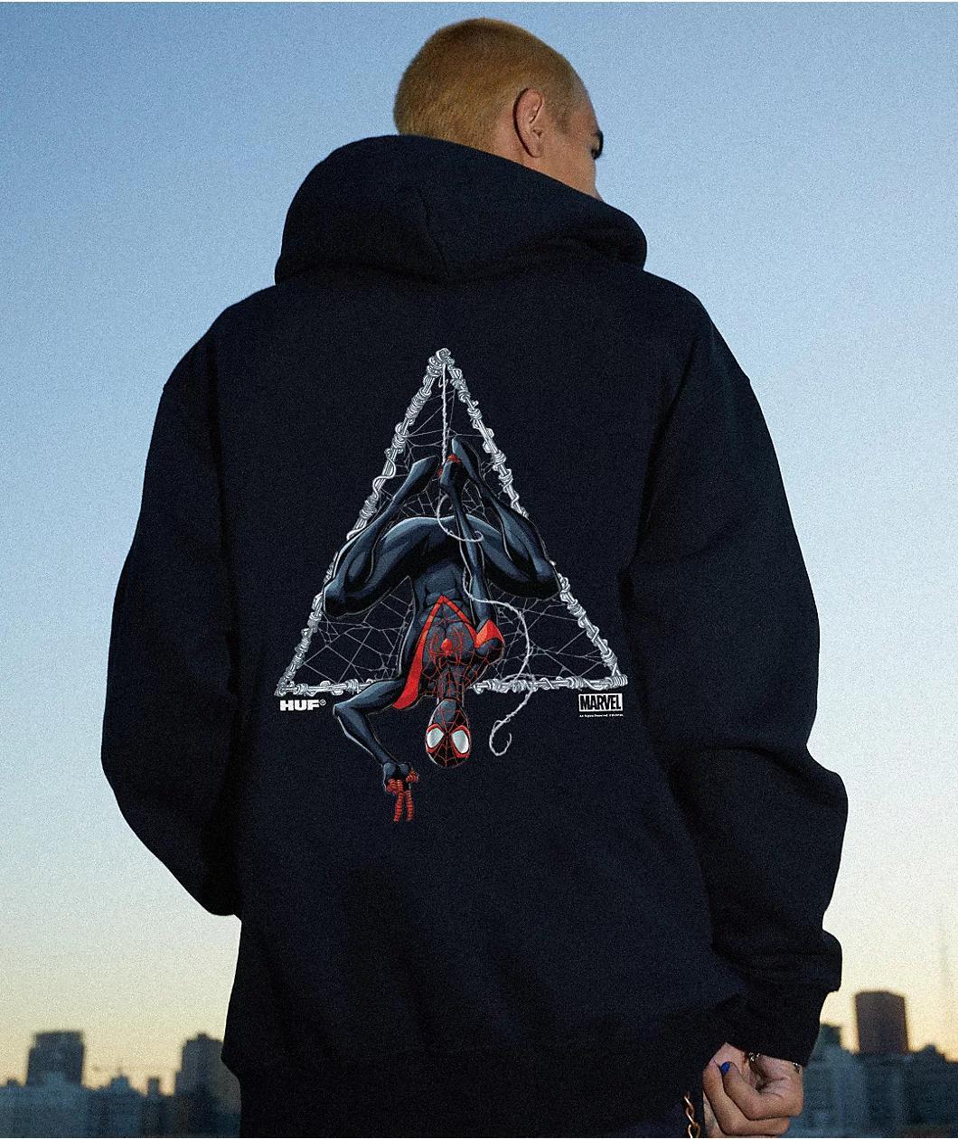 HUF x Spider-Man Universe Miles Triple Triangle Black Hoodie Product Image