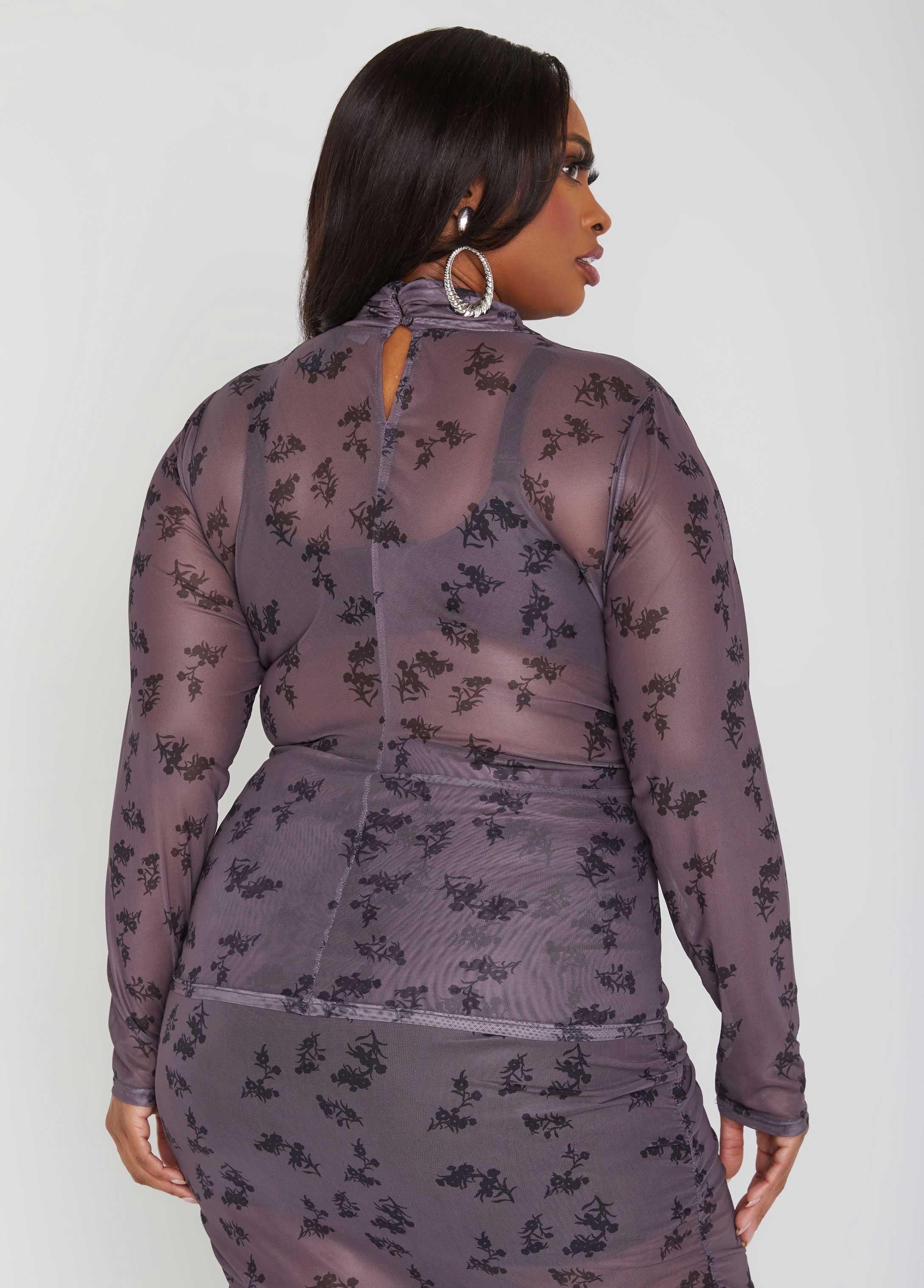 Plus Size Floral Print Mesh Skirt Ashley Stewart Product Image