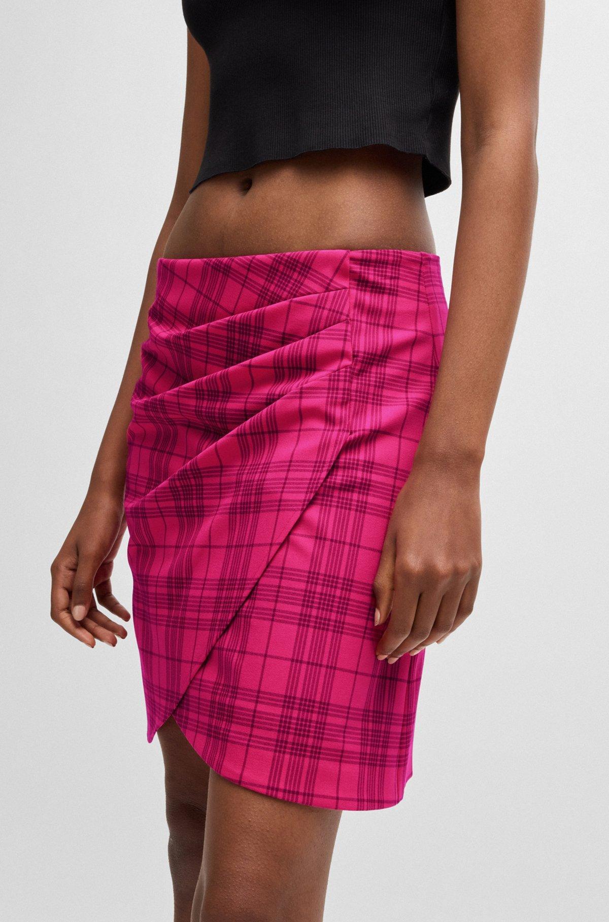 Wrap-front mini skirt in checked stretch material Product Image