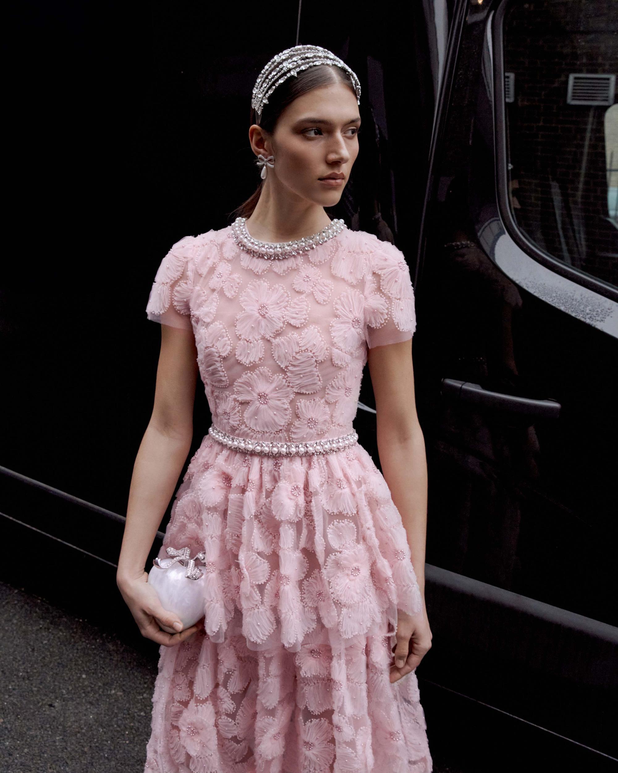 Pink Embellished Tulle Maxi Dress Product Image