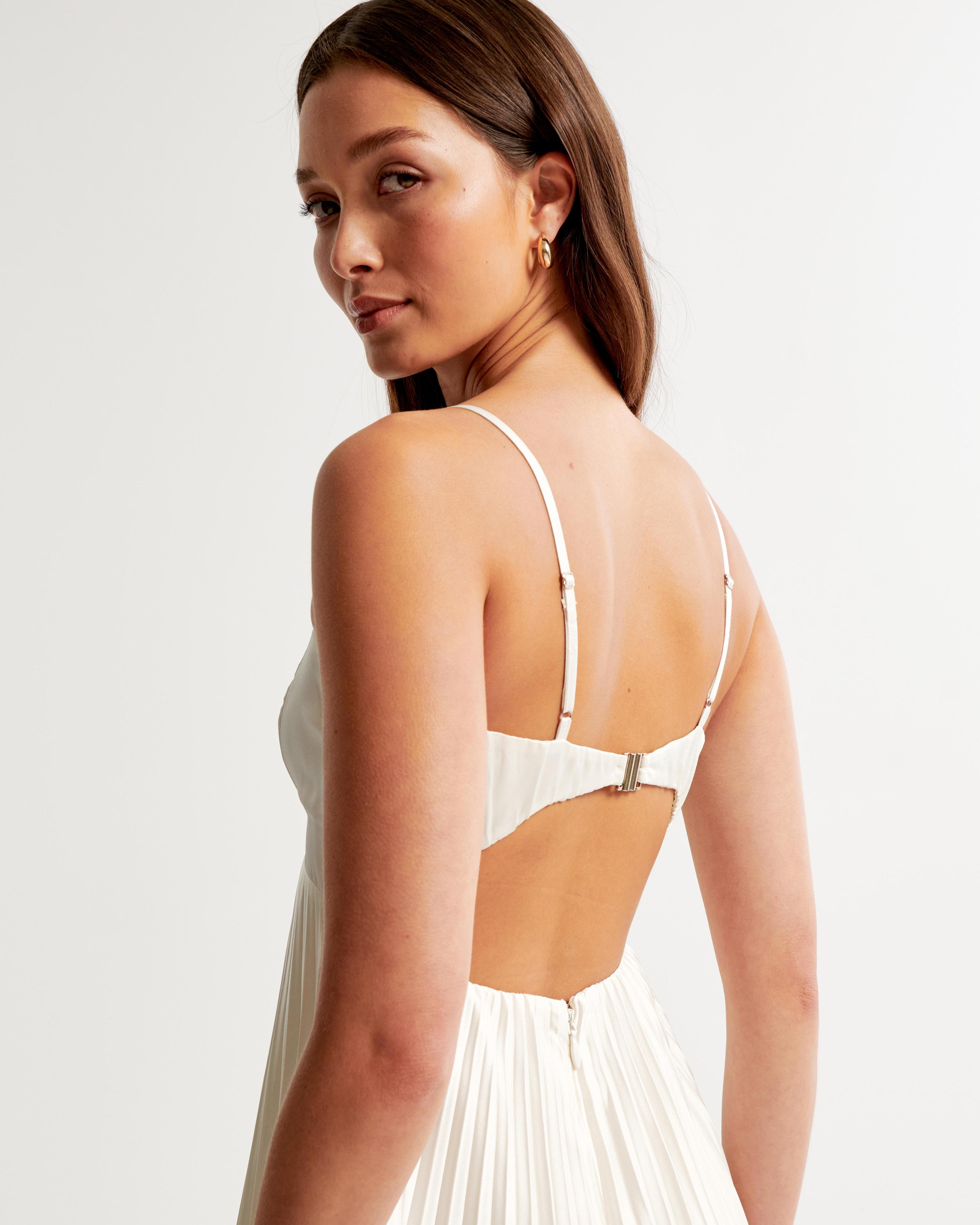 The A&F Giselle Clasp-Back Pleated Midi Dress Product Image