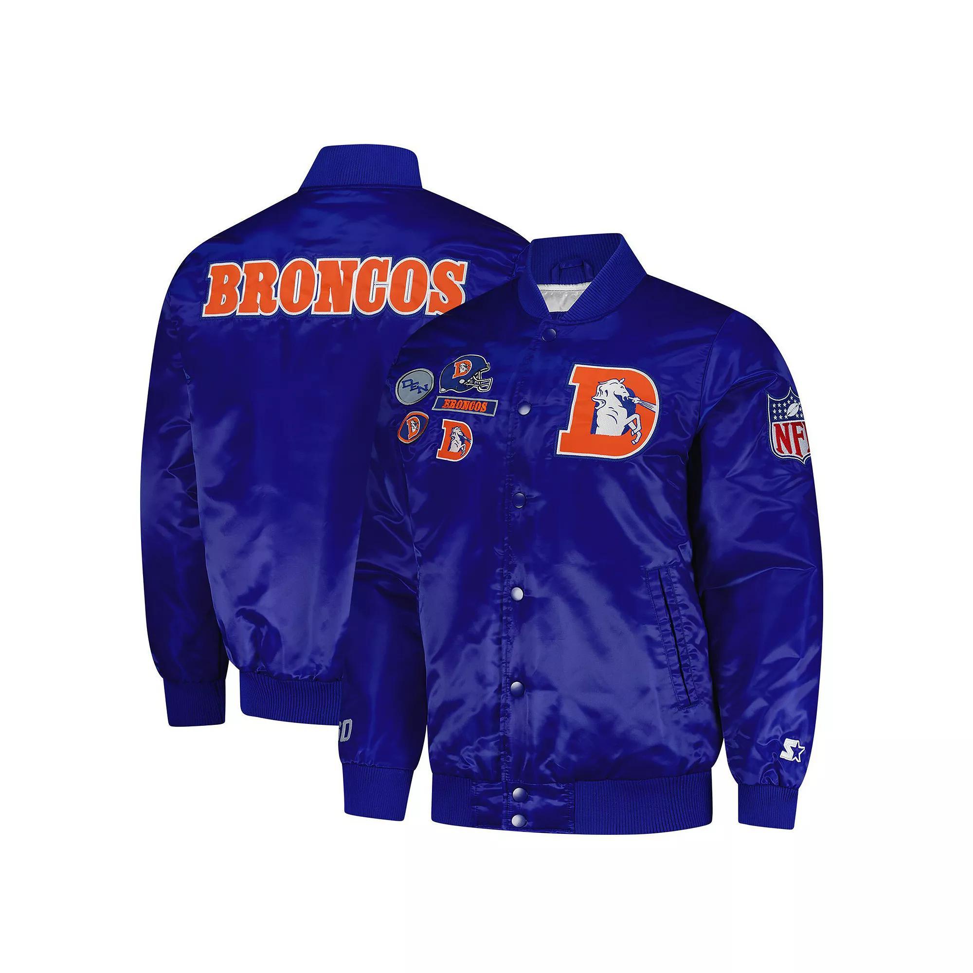 Men's Starter Royal Denver Broncos Exclusive Satin Full-Snap Varsity Jacket, Size: 3XL, Blue Product Image