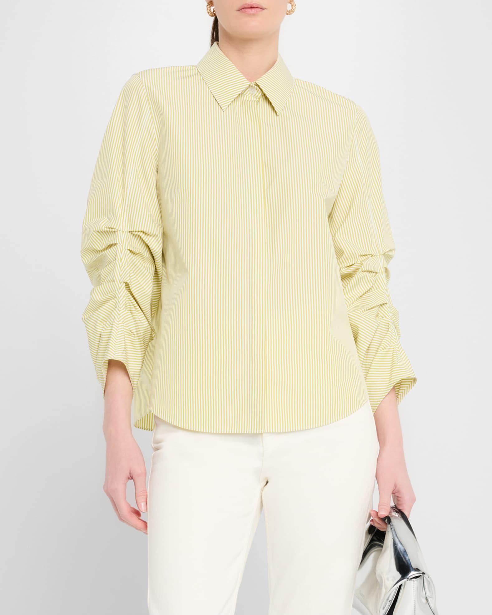 Ruched-Sleeve Button-Down Shirt Product Image