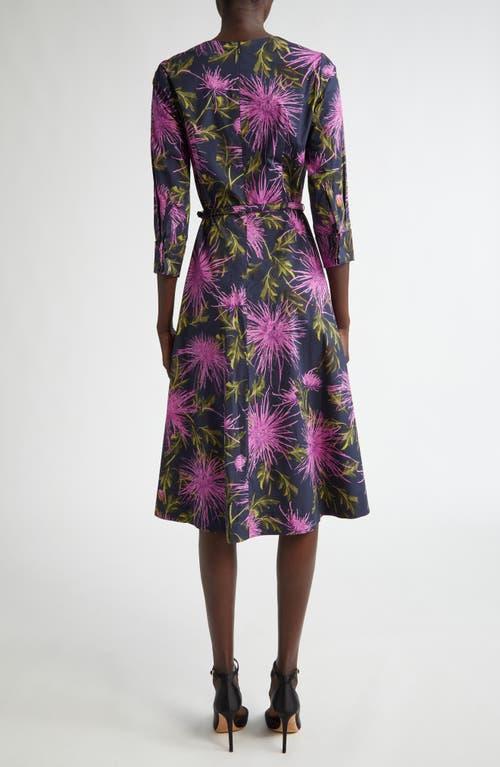 OSCAR DE LA RENTA Chrysanthemum Cotton Poplin Dress In Purple/navy Product Image