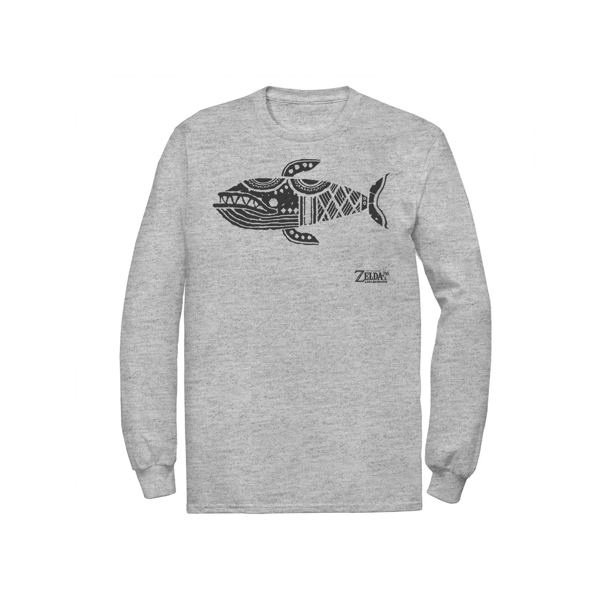 Men's Nintendo Legend Of Zelda Links Awakening Whale Glyph Portrait Logo Tee, Size: Small, Athletic Grey Product Image
