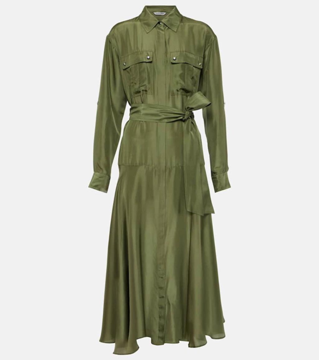 VERONICA BEARD Camille Belted Silk Shirtdress In Green Product Image