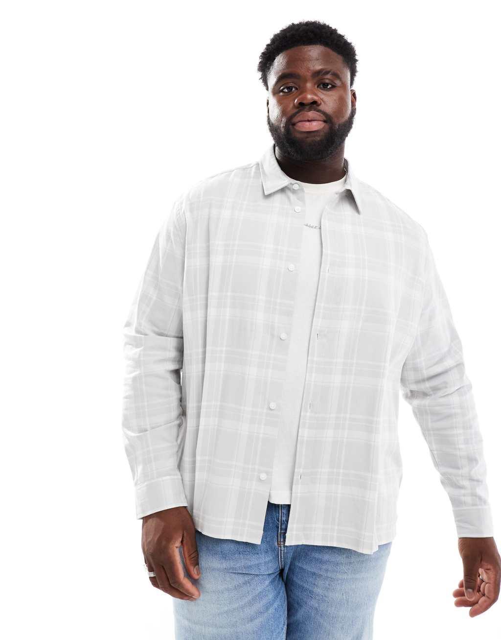 ASOS DESIGN slim check shirt in grey  Product Image