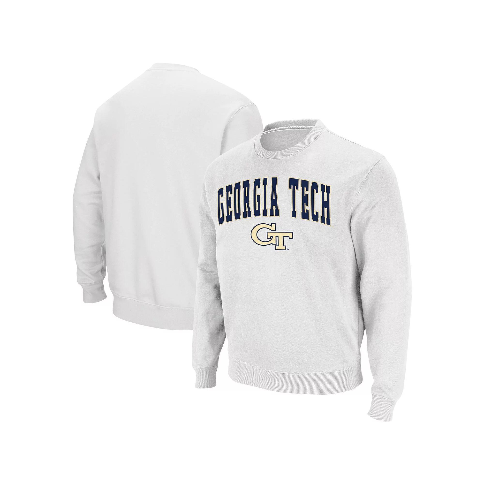 Men's Colosseum White Georgia Tech Yellow Jackets Arch & Logo Tackle Twill Pullover Sweatshirt,  Product Image