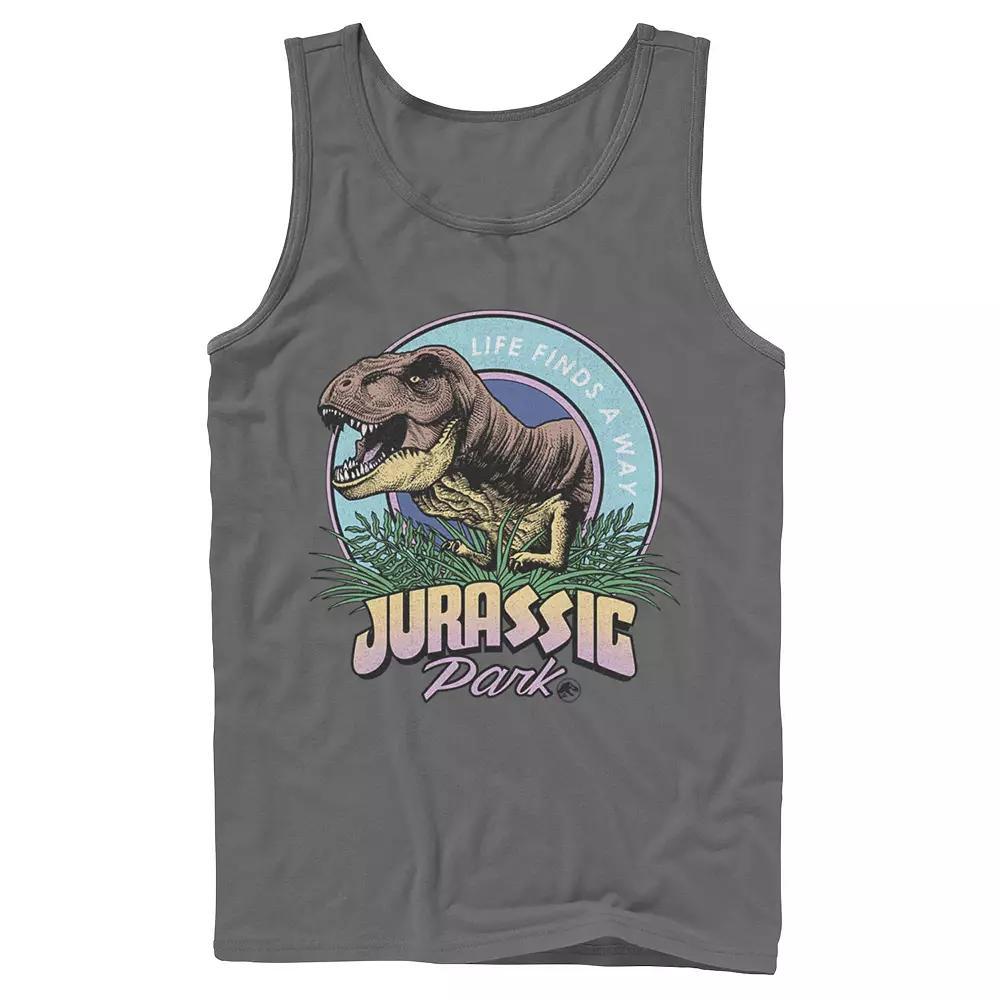 Men's Jurassic Park Life Finds A Way Vibrant Graphic Tank Top, Size: Small, Grey Product Image
