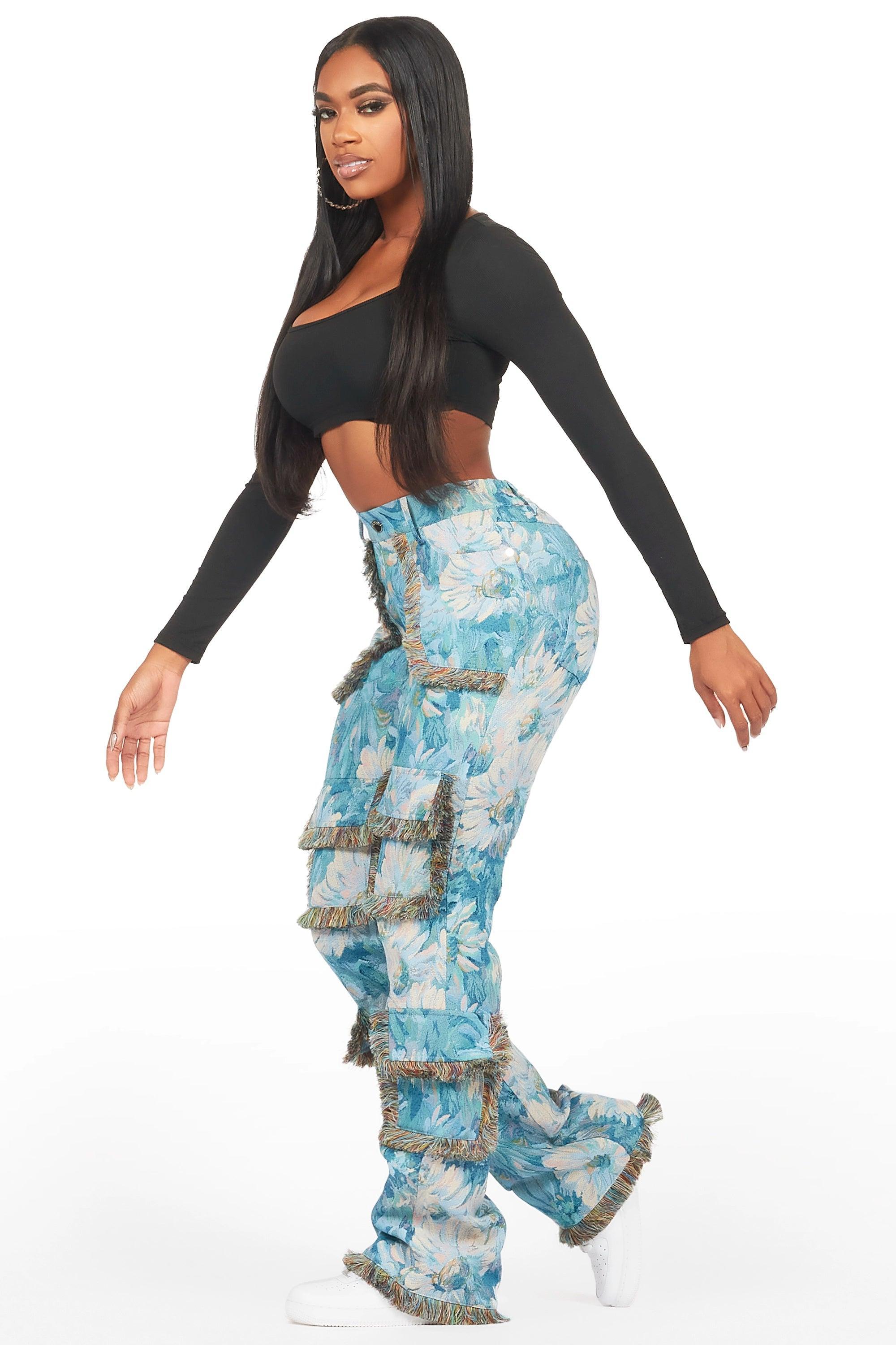 Takecia Blue Tapestry Stacked Pant Female Product Image