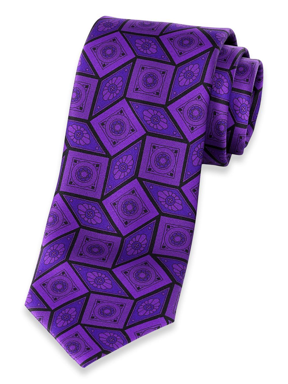 Medallion Printed Italian Silk Tie - Purple Product Image