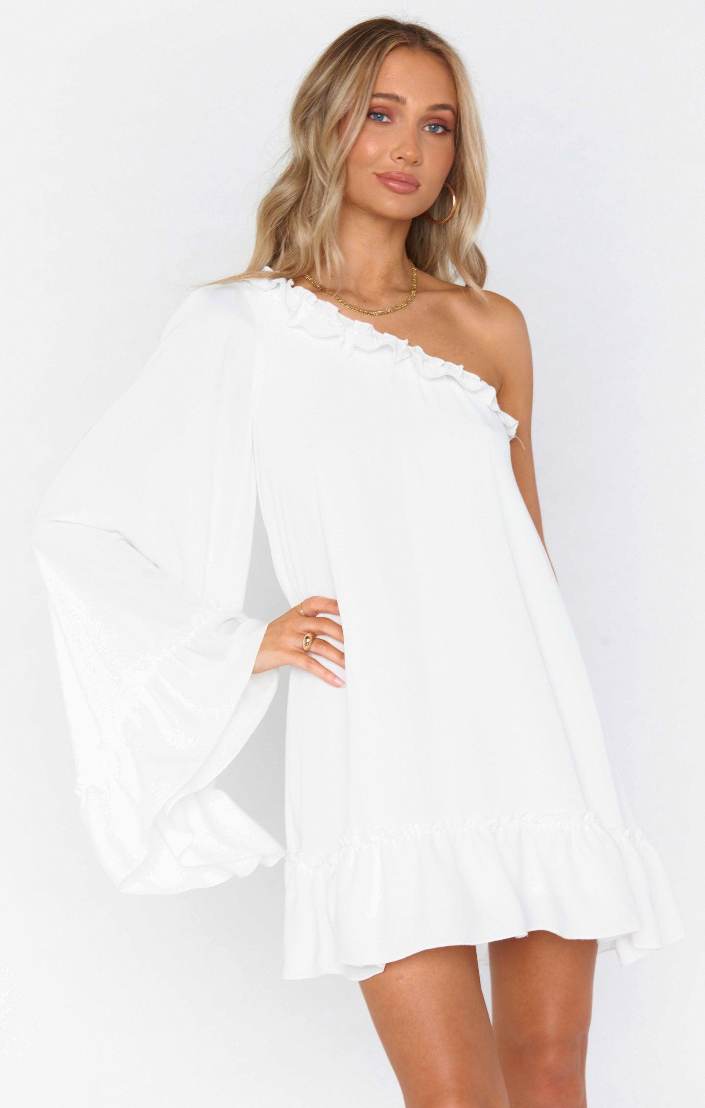 Wonder Mini Dress ~ White Silky Crepe Product Image